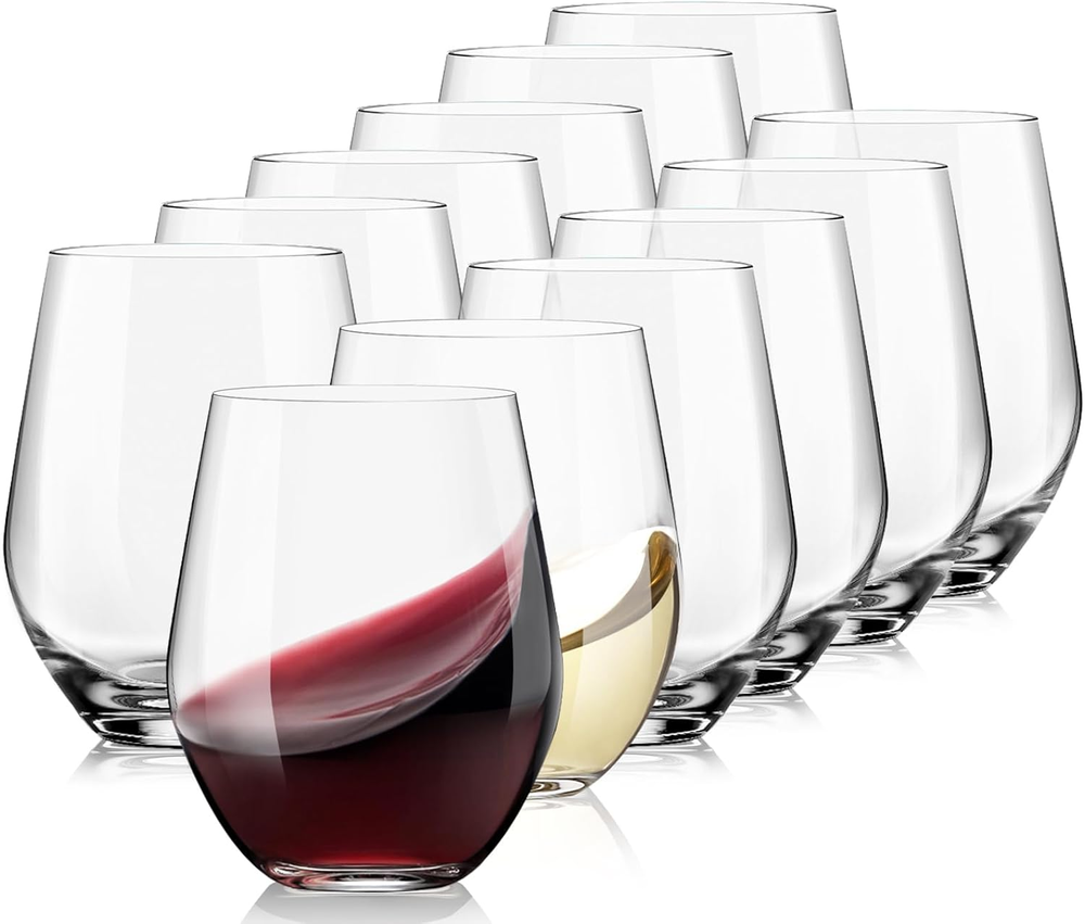 12-Piece 15Oz Crystal Stemless Wine Glass Set for Red and White Wine - Clear