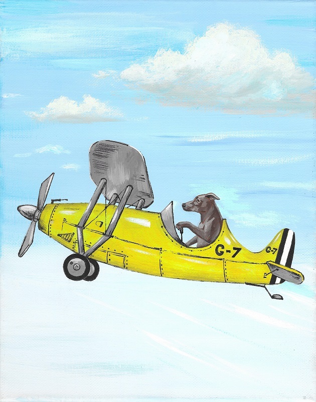 11x14 PRINT OF PAINTING RHODESIAN RIDGEBACK RYTA AIRPLANE AVIATION FOLK ART PET