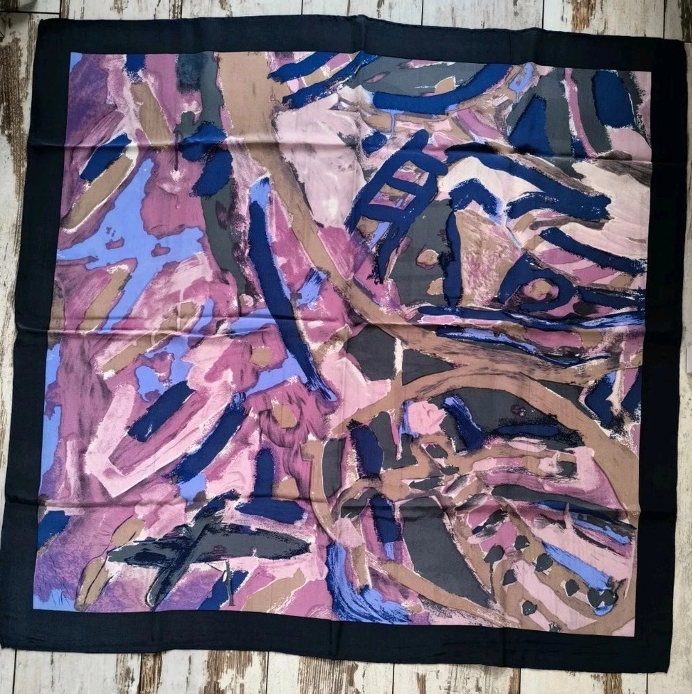 Vintage handmade silk scarf with beautiful painted design