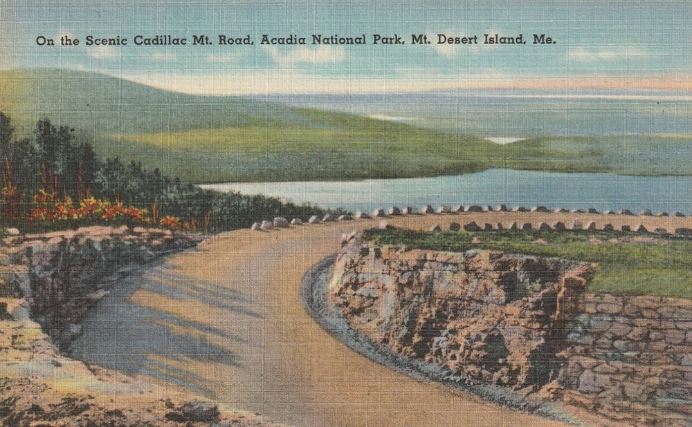 Vintage Postcard Cadillac Mt Road Acadia National Park Mt Desert Island Maine-image