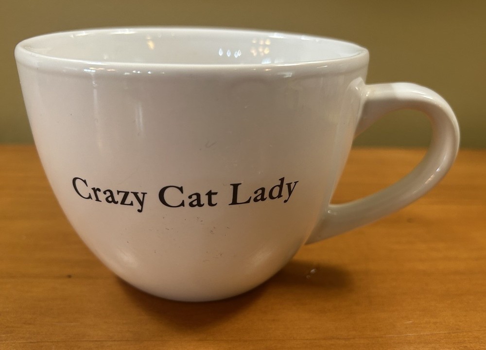Housenware Oversized ‘Crazy Cat Lady’ White Ceramic Coffee Cup/Soup Mug 16 Oz