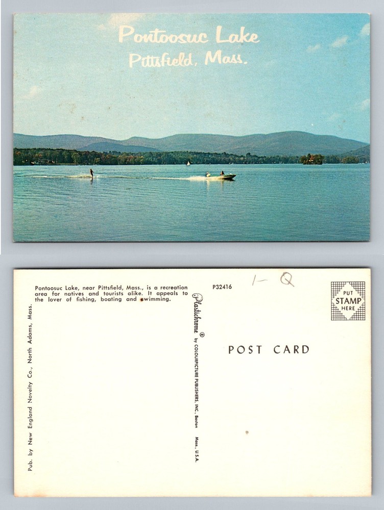 Pittsfield, MA-Massachusetts Pontoosuc Lake Boating Scenic View Vintage Postcard