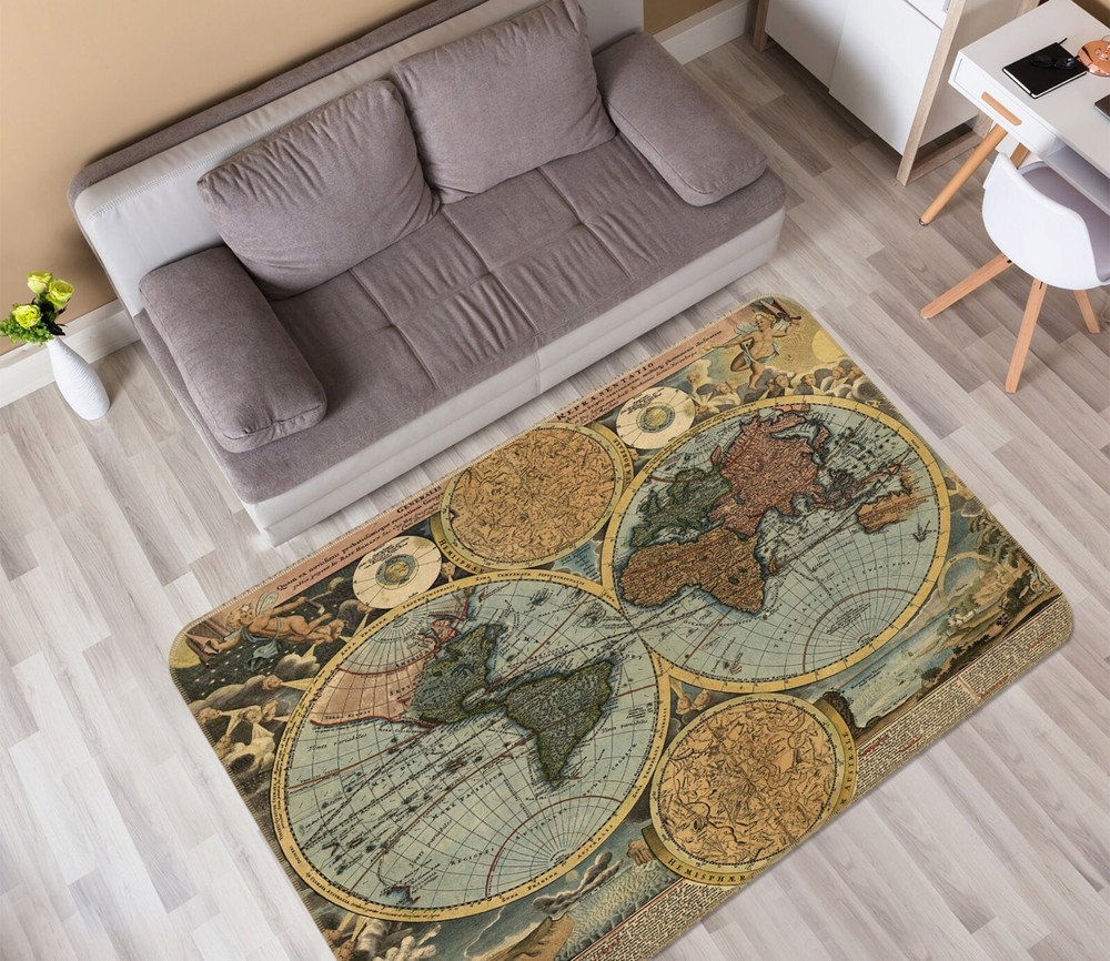 3D Vintage Map 340BNO World Design Non-Slip Rug Elegant Photo Carpet Romy