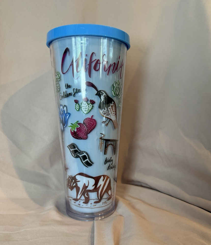 Starbucks California Blue Plastic 24 fl oz Travel Tumbler Cup Twist Lid Decor