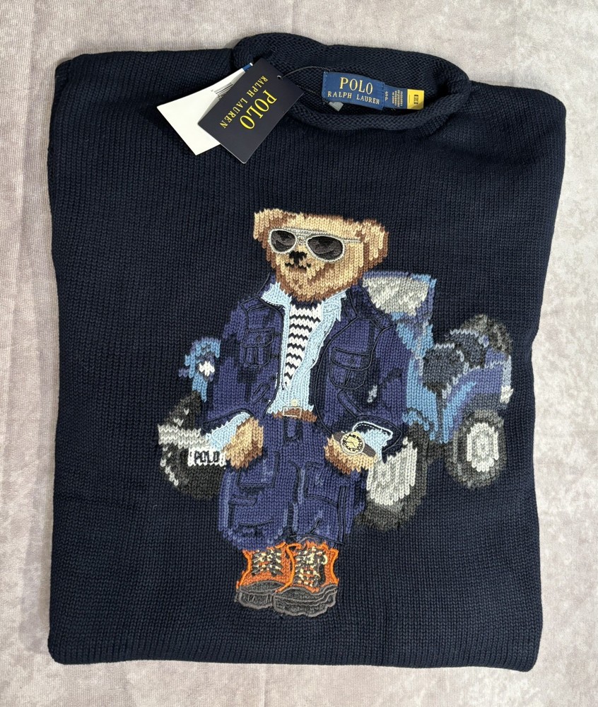 Polo Ralph Lauren Cotton Golf Polo Bear Sweater Mens Size Small Navy Blue