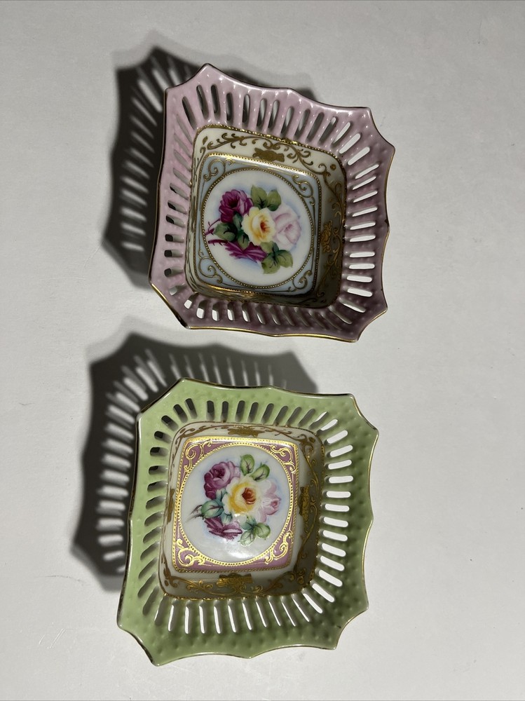 Kusumoto China Set Of 2 Trinket Dishes Hand Painted Porcelain Occupied Japan