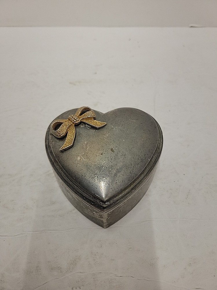 Heart Shaped Silver Plated Jewelry Trinket Box Vintage