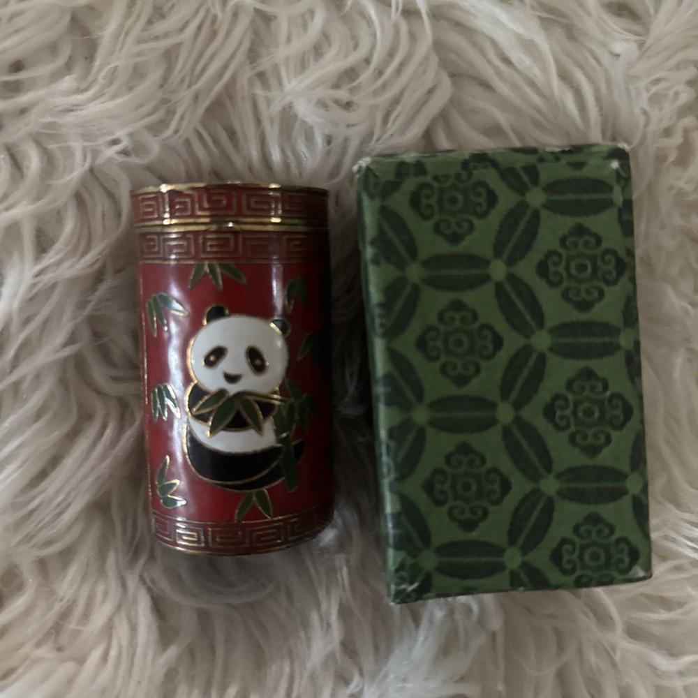 Vintage Enamel Panda Trinket Box