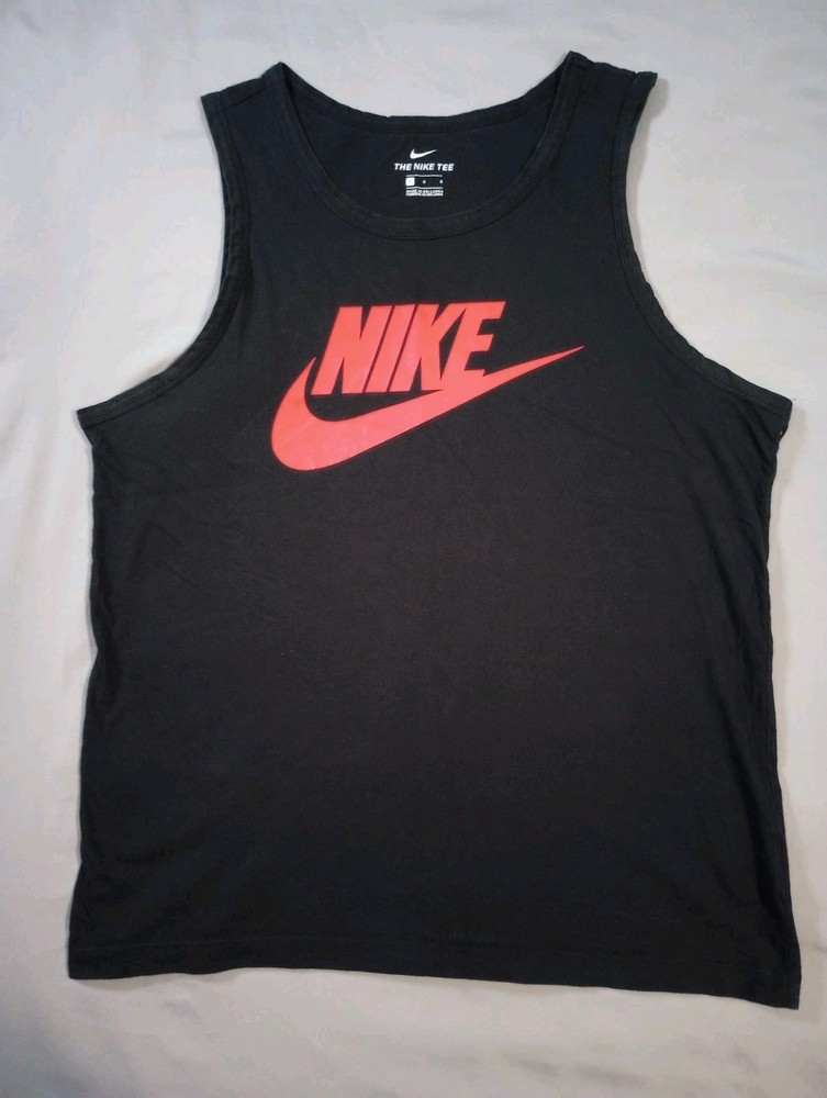 Nike Tank Top Mens Large Black Red Logo Sleeveless Tee