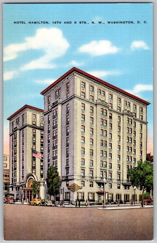 Vtg Linen Postcard Hotel Hamilton Exterior Washington, DC 1930s