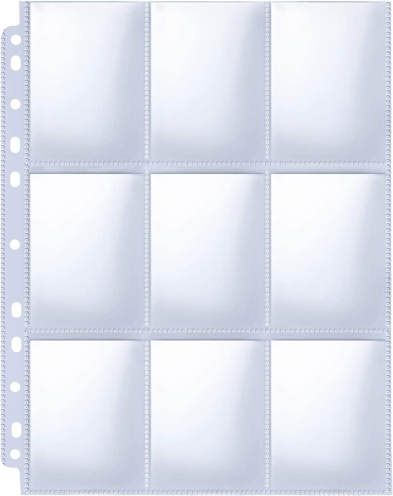 100-Pack 9-Pocket Trading Card Sleeves for 3-Ring Binders with 11 Holes