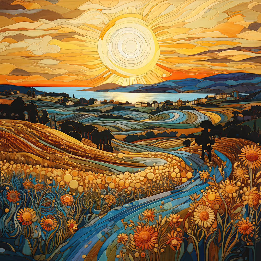Tuscany sun gilded landscape ocean view#7 - 24in(H)*24in(L) Wall Art Print