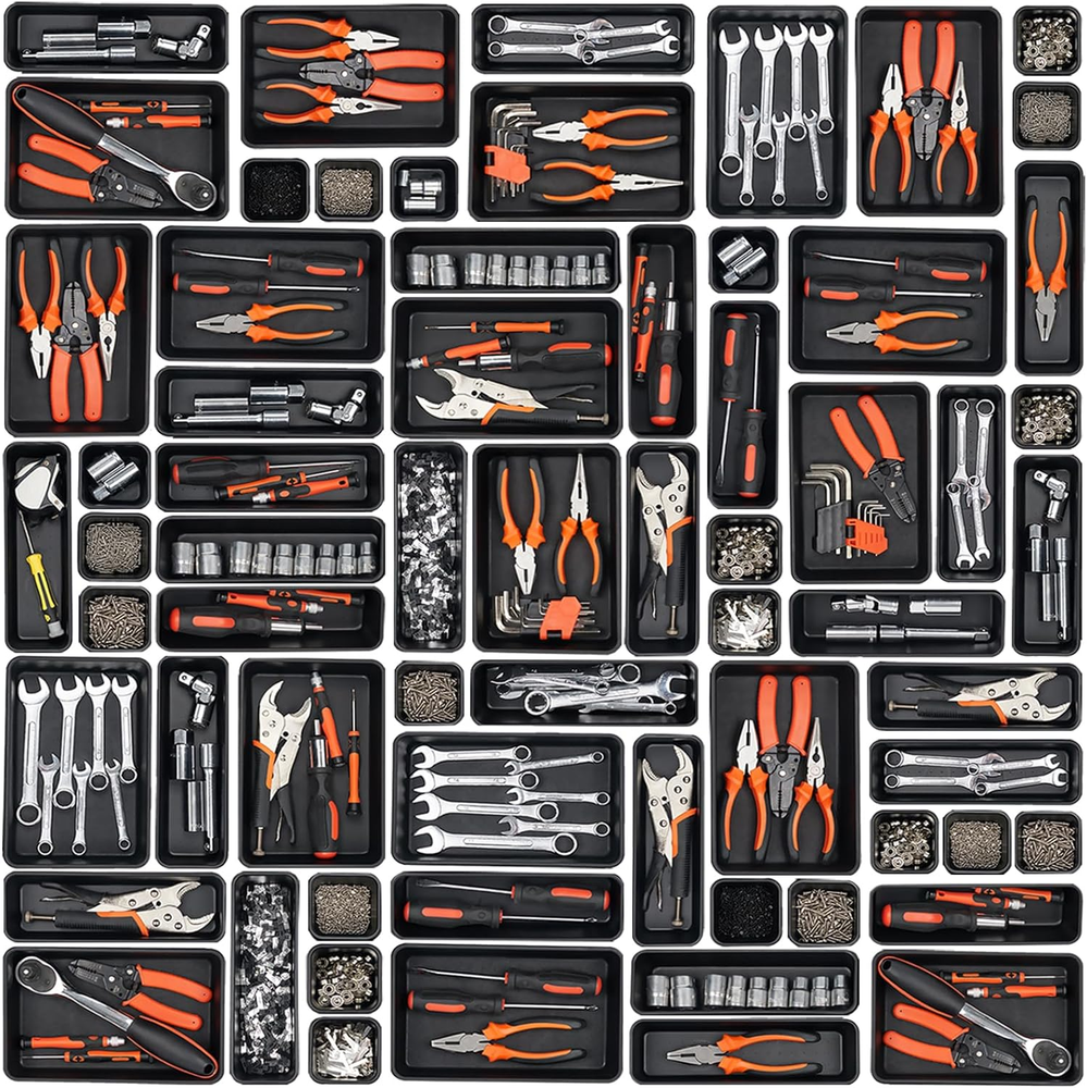 45-Piece Toolbox Organizer Tray with Dividers for Drawers, Garage & Desk Storage