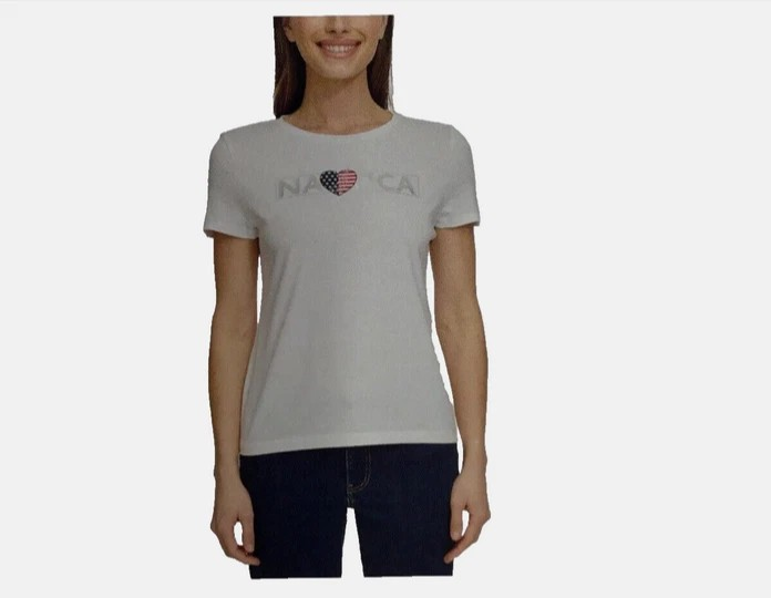 Nautica Jeans Ladies Half Sleeve Top, White, Size Large 