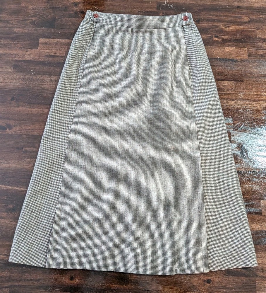 Vintage 80s 90s Houndstooth Brown Wool Blend Lined Pencil Skirt Sz 8 Midi Panel