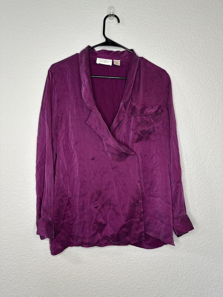 Victorias Secret Vintage Gold Label 100% Silk Double Breasted Sleep Top Size M