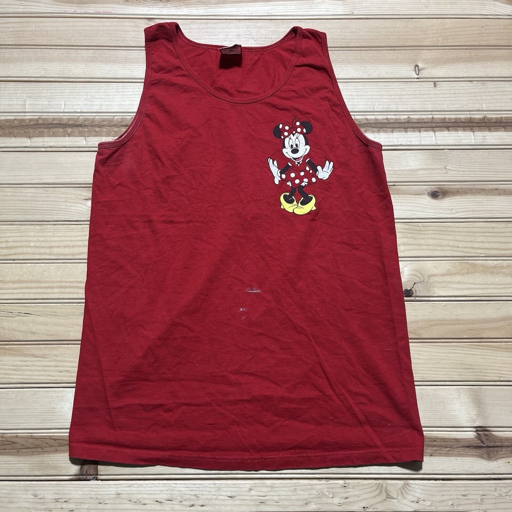Vintage 80s 90s Disney Minnie Mouse Spellout Tank Top Shirt Size Large Red