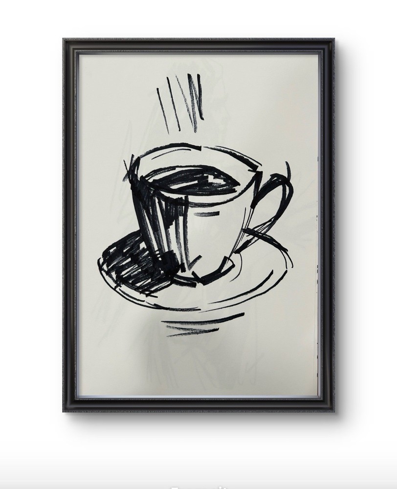 Original Abstract Coffee Cup Painting 9x12 paper Modern Wall Art Home Decor New