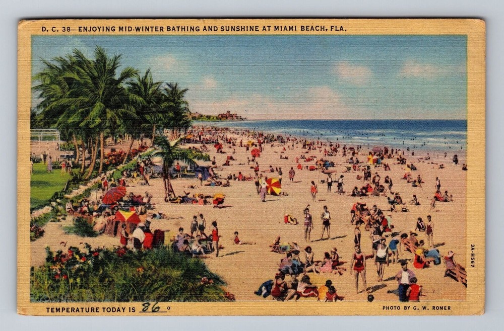 Florida FL Miami Beach Enjoying Mid Winter Bathing & Sunshine Vintage Postcard