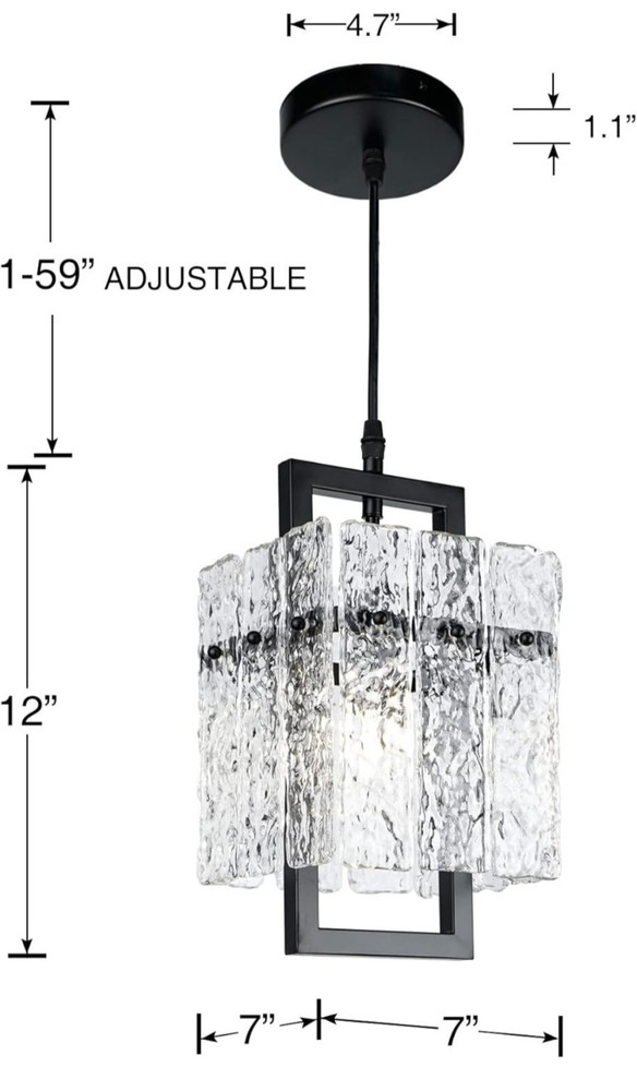 Black Crystal Pendant Light for Kitchen Island, Luxury Water Ripple Glass