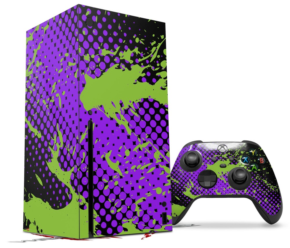 Skin Set for XBOX Series X Halftone Splatter Green Purple