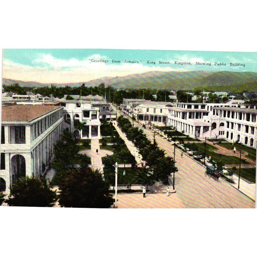 Vintage Jamaica Postcard King Street Kingston Public Building Duperly Son 81983