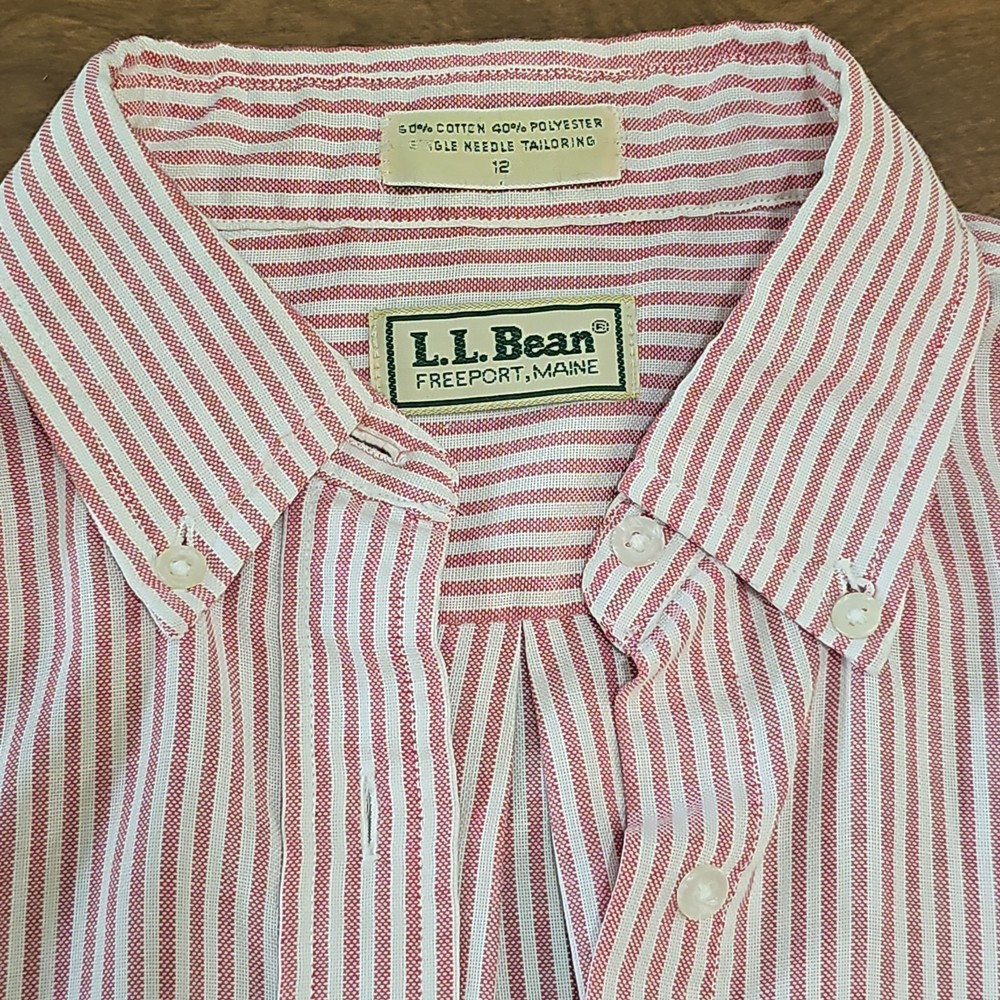 VTG LL Bean Button Up Shirt Women’s Short Sleeve Striped Red White Size 12