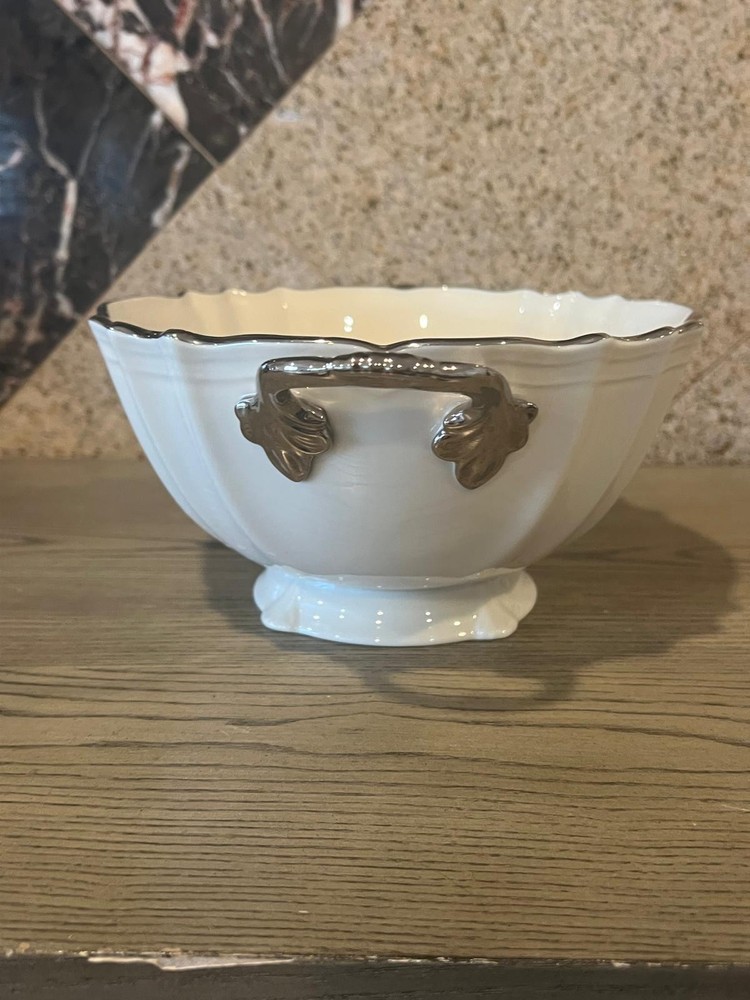 Lenox Millennium Limited Edition Handled Pedestal Bowl Platinum Trim 11.5 x 4.5