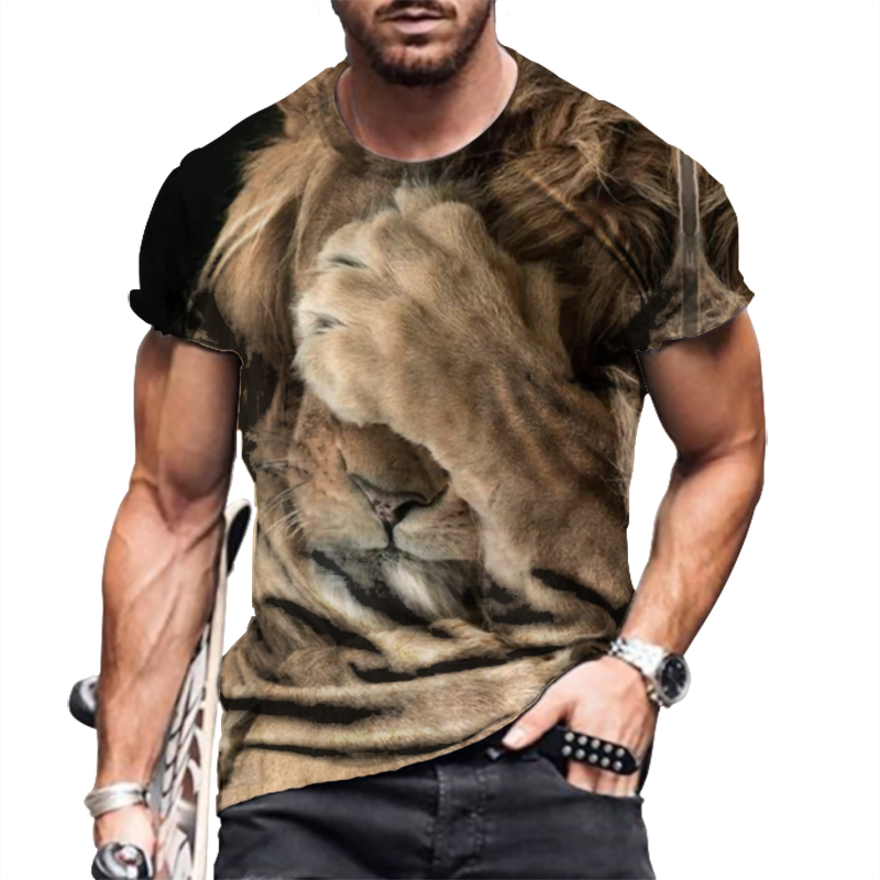 T-Shirt Men Lion Fashion Graphic Short Sleeve Street Wear Fitness Casual T Shirt