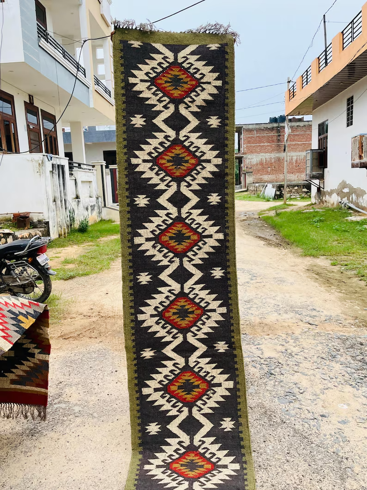 Duty Free Handwoven Wool Jute Rug Vintage Kilim Traditional kilim Runner Stair