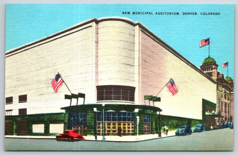 Denver Colorado~New Municipal Auditorium Bldg Street View~Vintage Linen Postcard