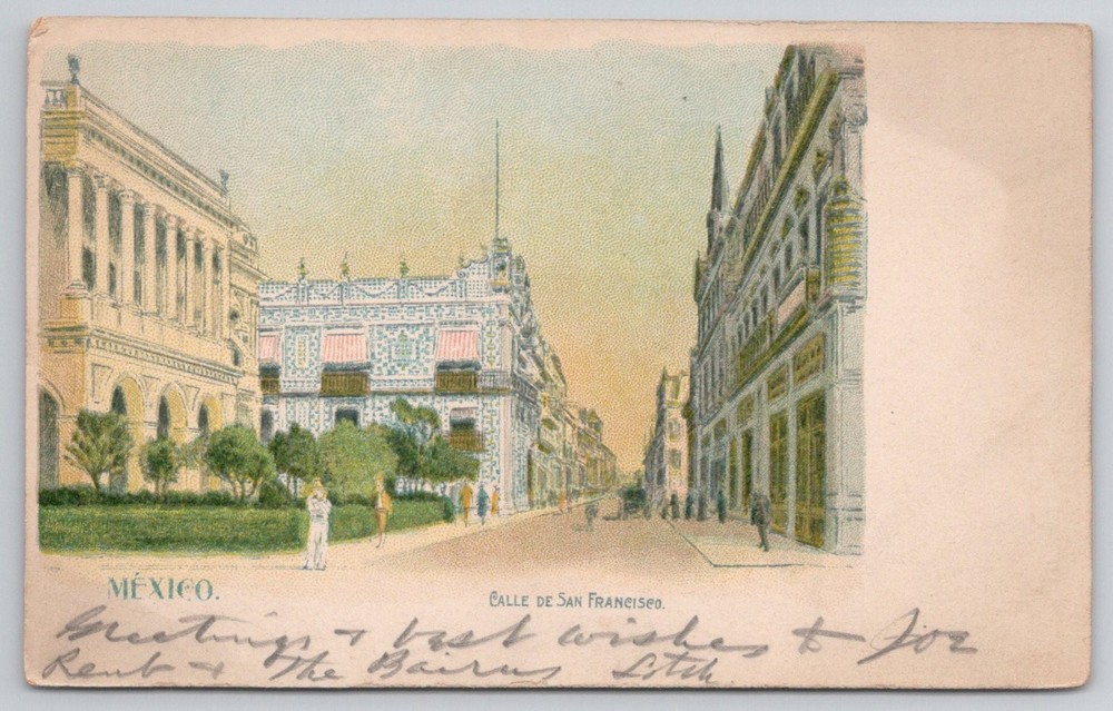 MEXICO CITY Calle de San Francisco Vintage Postcard Lithograph 1900s Posted