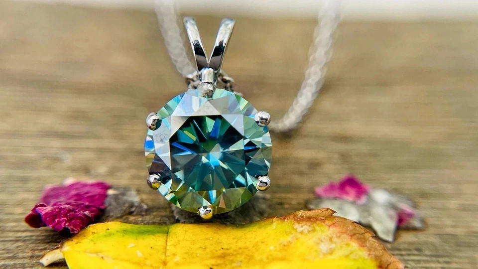 Round Cut 4.90 Ct Lab Grown Blue Color Diamond Solitaire Pendant  in 925 Silver