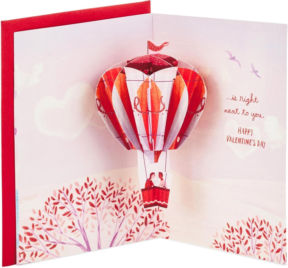 Romantic valentines day hot air balloon pop up greeting card