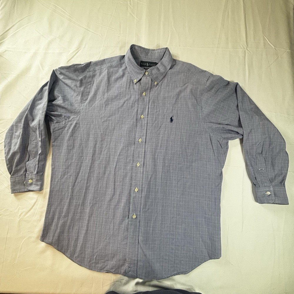 Ralph Lauren Men's Shirt Long Sleeve Button Down Blue Check Classic Fit 17 32/33