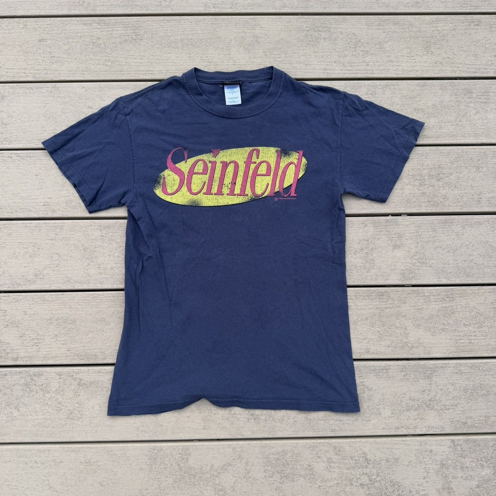 Vintage Seinfeld Castle Rock Faded Logo Shirt Sz Small Navy Blue Y2K T.V. Promo