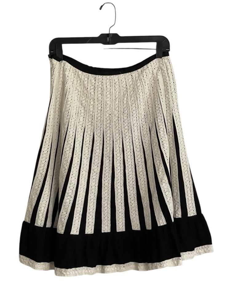 Womens Linen Blend Skirt Small Black Beige Crochet Knee  A-line Boho Cottagecore