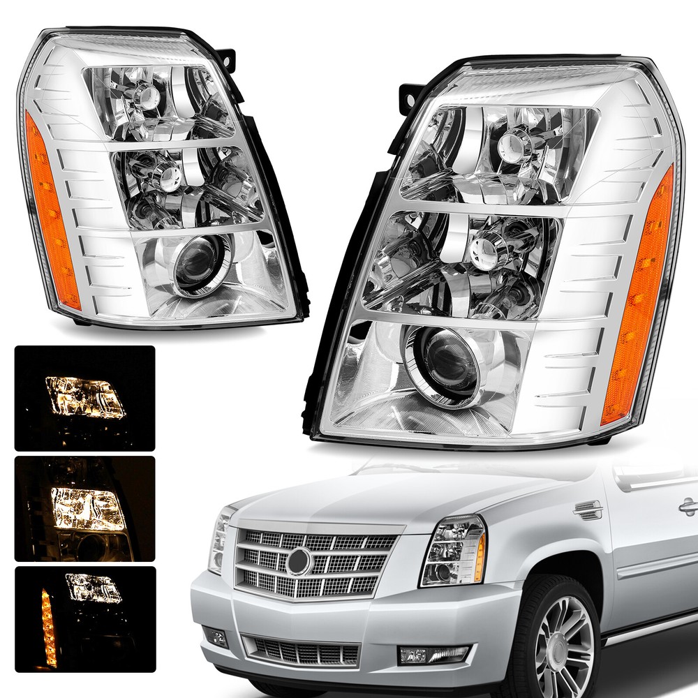 HID/Xenon Chrome Projector Headlights For 2007-2014 Cadillac Escalade Headlamps