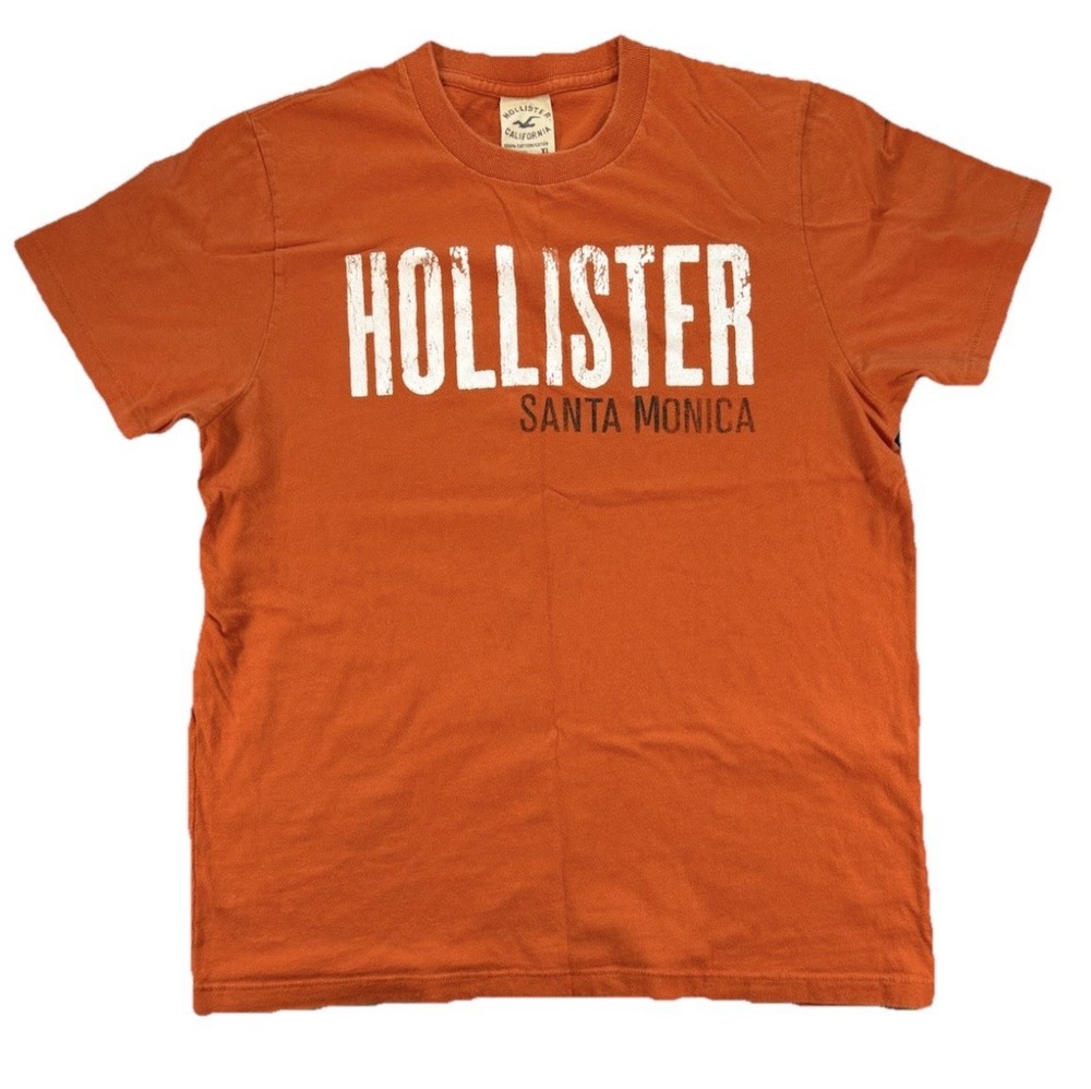 Vintage Hollister T Shirt Men's XL Orange Y2K Spell out Logo Surf Preppy Retro