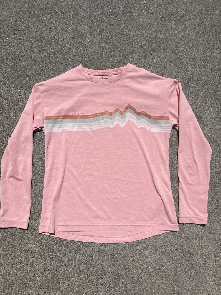 Patagonia Girls Pink Graphic Print Long Sleeve Crew Neck Pullover T-Shirt L 12