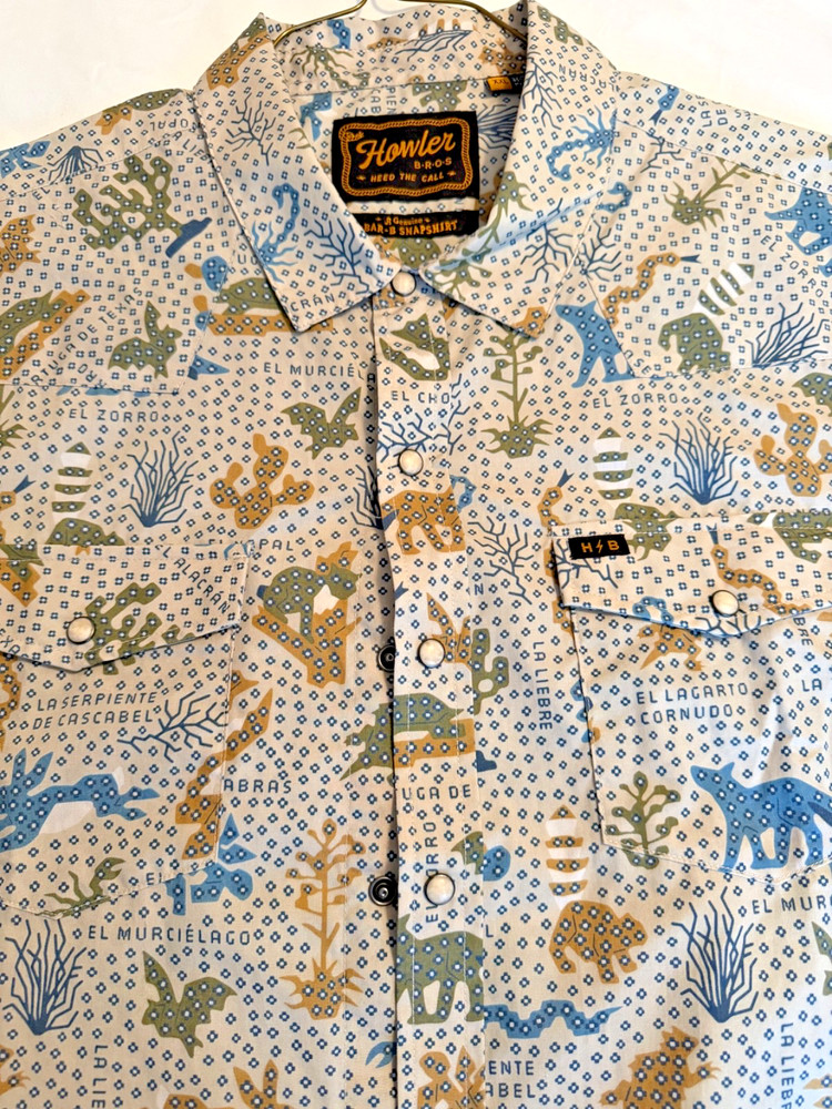 HOWLER BROTHERS Western White-Pearl-Snap Animales Shirt Size XXL