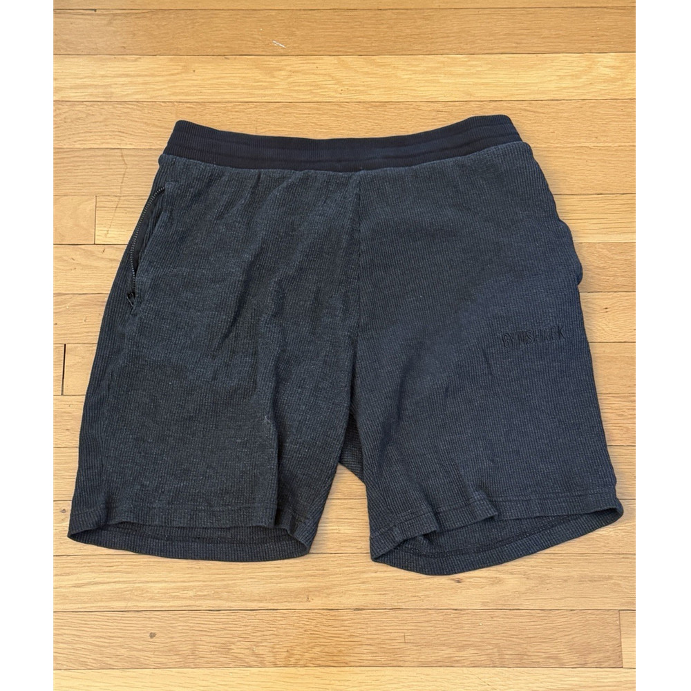 Gymshark Men's Gray Solid Knit Cotton Athletic Shorts 2XL Regular Fit Pockets