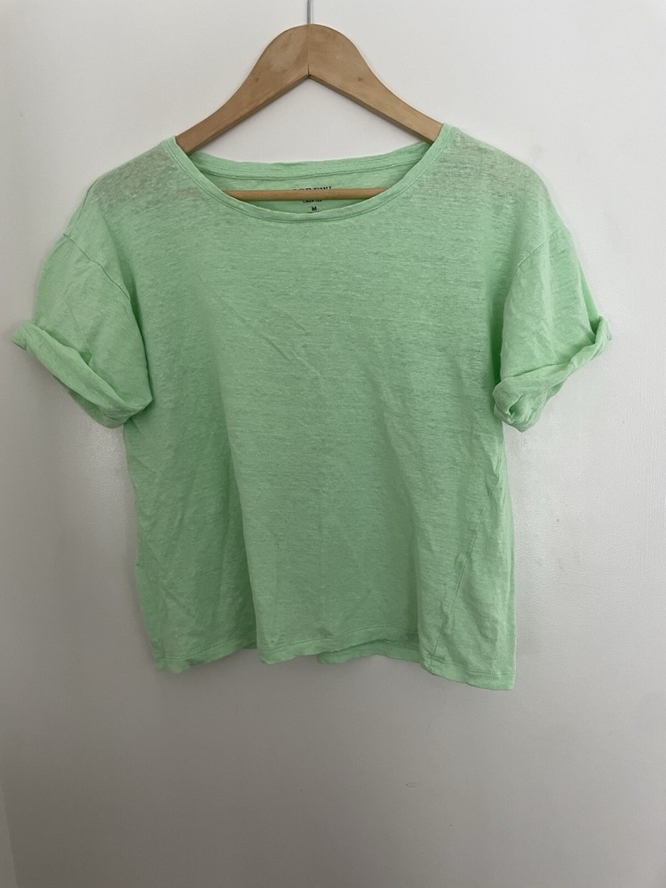 J Crew Women’s Light Green Linen Rolled Sleeve Tee Size M