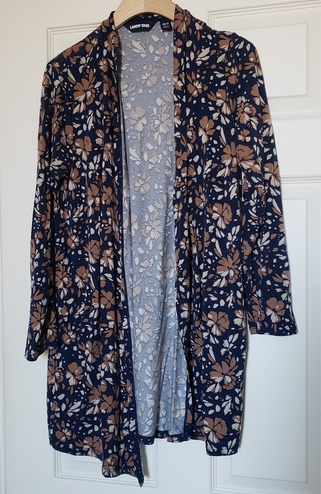 Lands End Womens Lightweight Floral Cardigan with Pockets - Size Medium