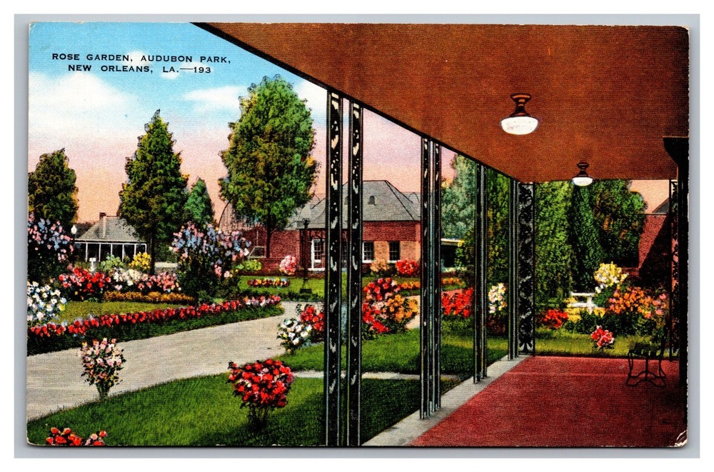 New Orleans Louisiana LA Rose Garden Audubon Park Linen Postcard