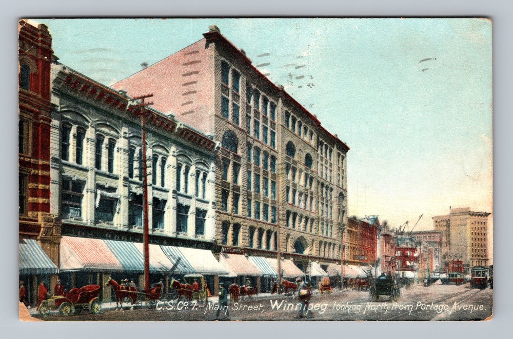 Canada Manitoba Winnipeg Main Street Looking North Old View PC Vintage Postcard