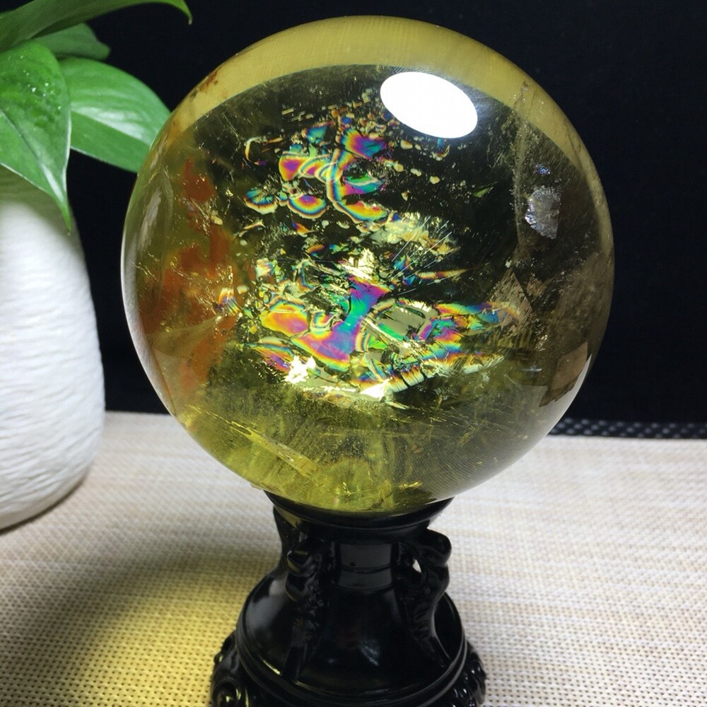 3.7LB Natural Citrine Quartz Sphere Rainbow Crystal Ball 109mm for Reiki Healing and Energy Work