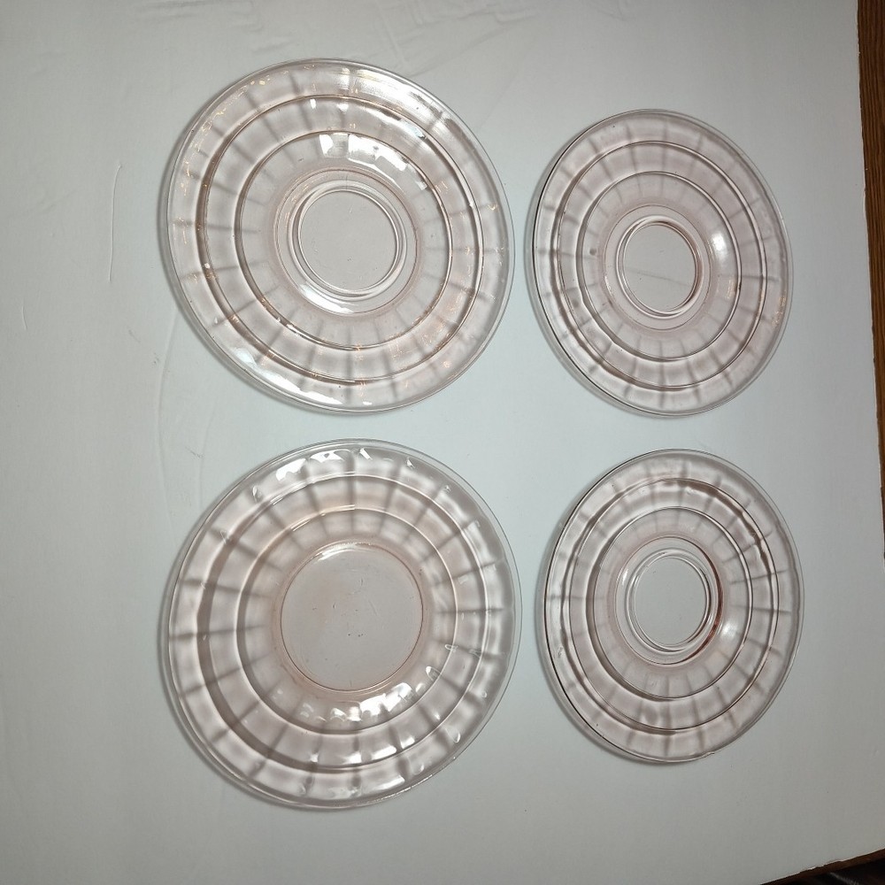 Set of 4 Block Optic Pink Depression Glass Anchor Hocking Bread Dessert Plates
