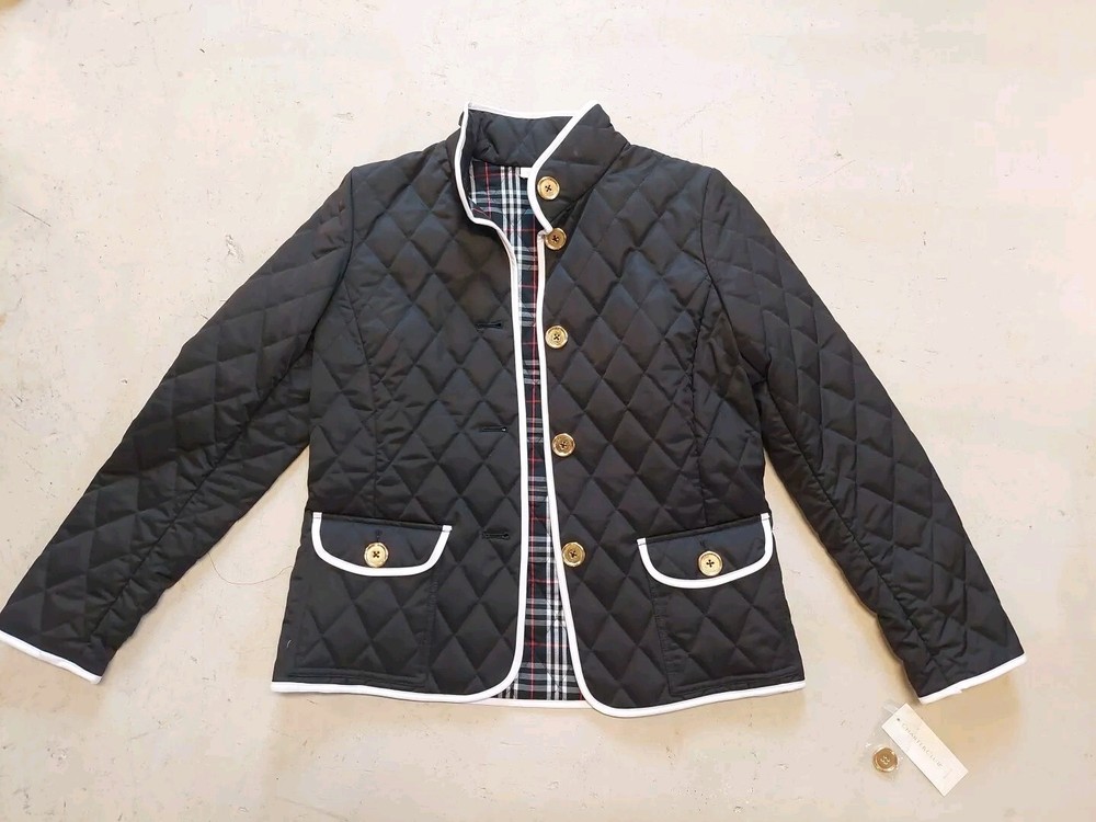 Vtg. Charter Club Polyester Button Collar Quilted Jacket Women's Black Small Nwt