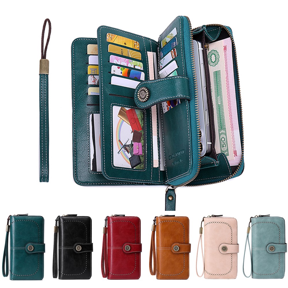 Womens Large Capacity Wallet RFID Blocking Leather Card Holder Clutch Handbag